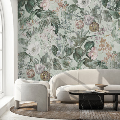 Green Vintage Flowers Garden Wall Mural SM045