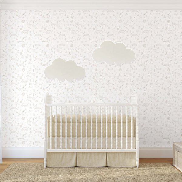 Beige Forest Animals Wallpaper S035 - CostaCover - Peel and stick Removable Wallpaper - abstract lines - abstract wallpaper - accent wallpaper