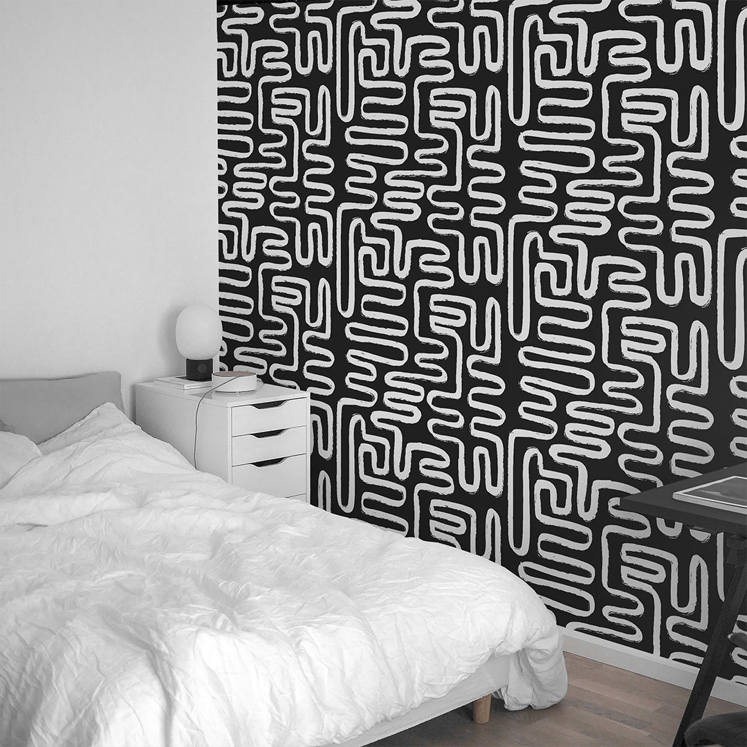 Black & White Boho Line Wallpaper W170