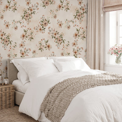 Beige Country Style Flowers Wallpaper S077