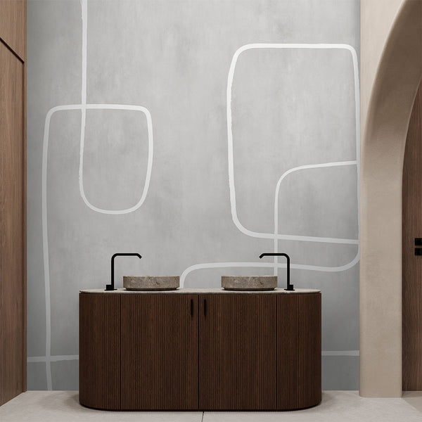 Gray Abstract Line Art Wall Mural AM175