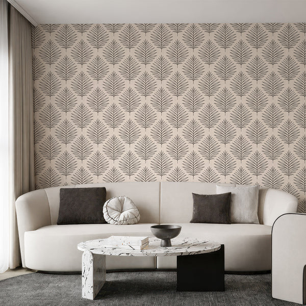 Beige Taupe Palm Leaves Wallpaper L052