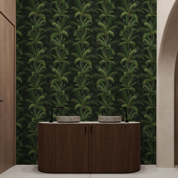 Dark Green Tropical Palm Wallpaper A137