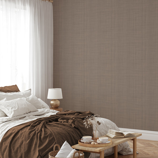 Taupe Brown Linen Texture Wallpaper L042