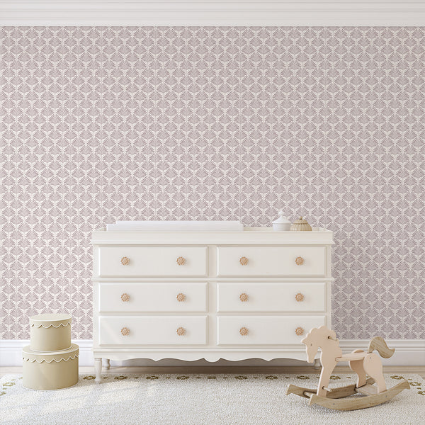 Dusty Pink Coastal Leaves Wallpaper L064