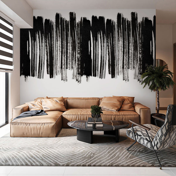 Black White Brushstroke Wall Mural AM189