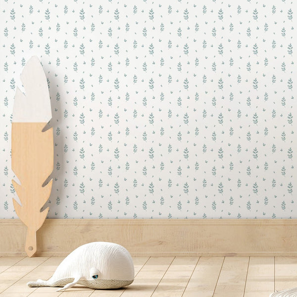 Tiny Green Floral Wallpaper A054 - CostaCover-Peel and stick Removable Wallpaper-accent wallpaper-adhesive wallpaper-baby bedroom