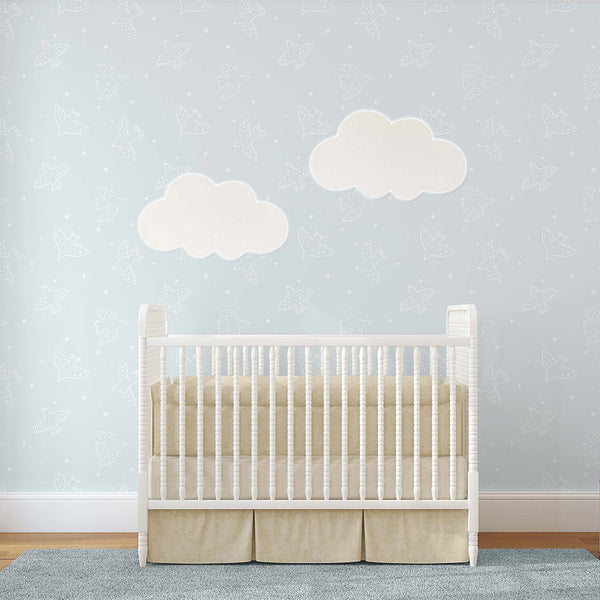 Light Blue White Birds Wallpaper S053 - CostaCover - Peel and stick Removable Wallpaper - abstract wall art - abstract wallpaper - accent wallpaper