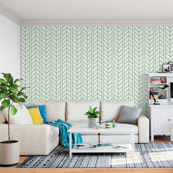 Green Herringbone Chevron Wallpaper CC130 - CostaCover - Peel and stick Removable Wallpaper - Backsplash panels - bathroom wallpaper - bedroom interior