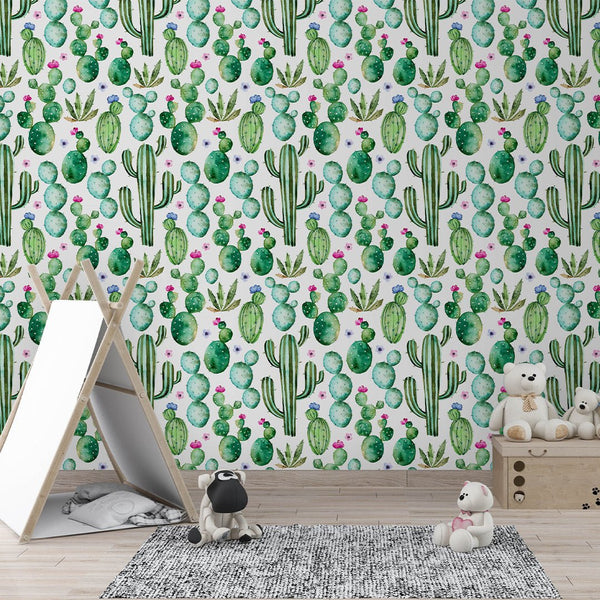 Watercolor Cactus Wallpaper CC209 - CostaCover - Peel and stick Removable Wallpaper - adhesive wallpaper - baby wall decor - bathroom wallpaper