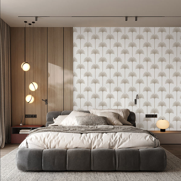 Neutral Beige Palm Tree Wallpaper L004