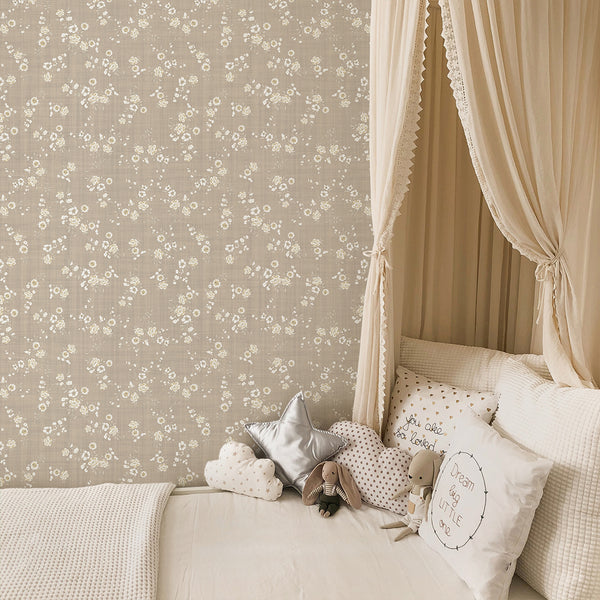 Beige Floral Wallpaper W178