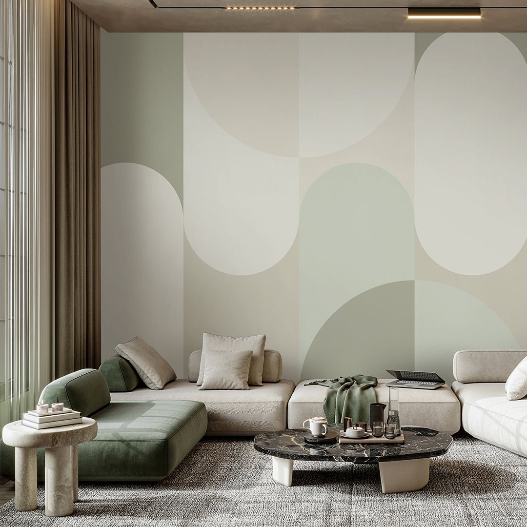 Abstract Beige Green Arches Wall Mural