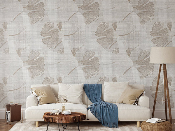 Beige Flowers Wall Mural WM082 - CostaCover - Peel and stick Removable Wallpaper - abstract floral - abstract wallpaper - accent wallpaper