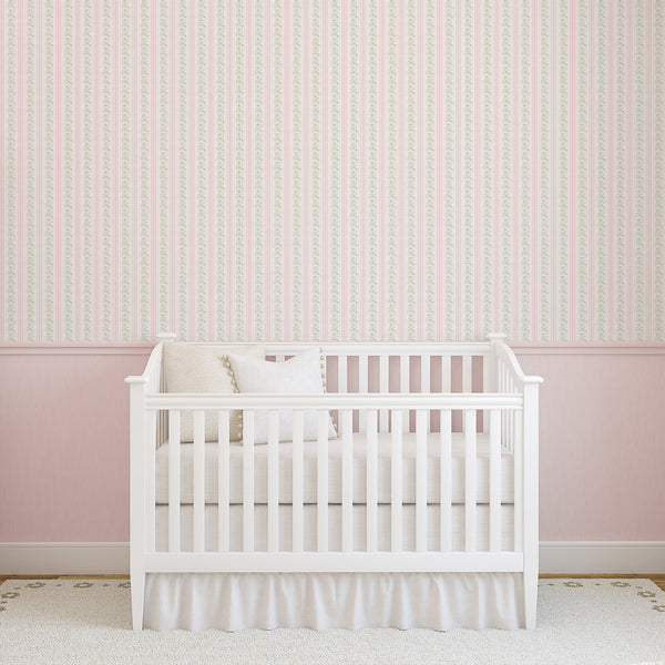 Pink Green Floral Stripe Wallpaper L131