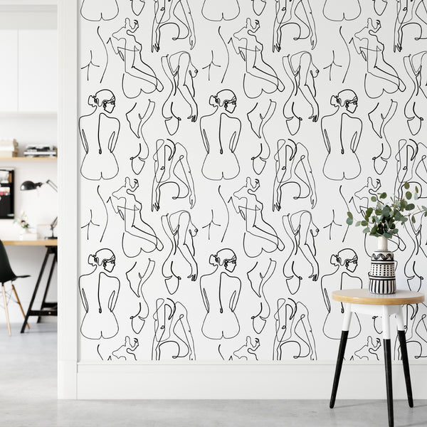 Line Art Body Women Wallpaper W001 - CostaCover - Peel and stick Removable Wallpaper - Abstract - abstract lines - abstract wall art