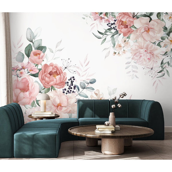 Soft Pink Flowers Bouquet Wall Mural SM029 - CostaCover - Peel and stick Removable Wallpaper - accent wallpaper - adhesive wallpaper - baby bedroom