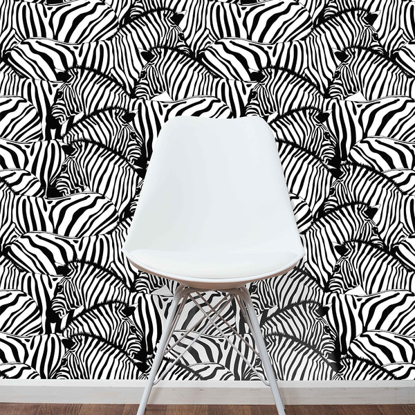 Black & White Zebras Wallpaper CC095 - CostaCover - Peel and stick Removable Wallpaper - Abstract - abstract wallpaper - adhesive wallpaper