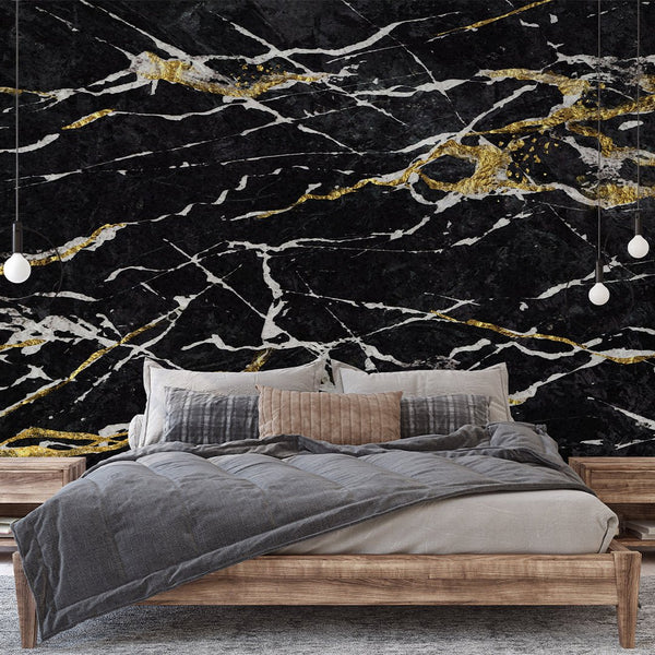 Black & Gold Marble Wall Mural CCM040 - CostaCover - Peel and stick Removable Wallpaper - accent wallpaper - adhesive wallpaper - adhesive wallpaper design