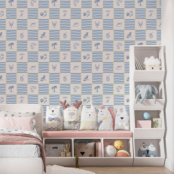 Blue Tropical Beach Wallpaper A085 - CostaCover-Peel and stick Removable Wallpaper-abstract wall art-abstract wallpaper