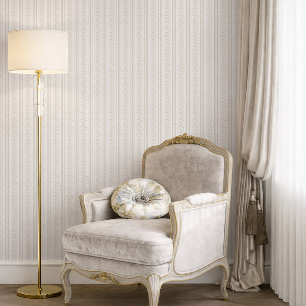 Beige Green Floral Stripe Wallpaper L126
