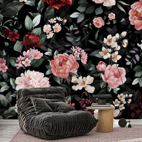 Dark Pink Flower Print Wall Mural SM032 - CostaCover - Peel and stick Removable Wallpaper - accent wallpaper - adhesive wallpaper - bathroom wallpaper