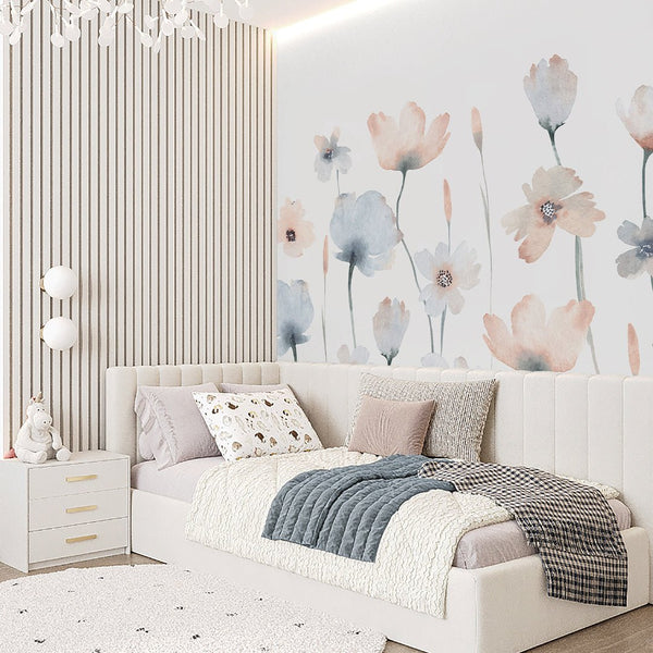 Colored Watercolor Flowers Wall Mural SM044 - CostaCover - Peel and stick Removable Wallpaper - accent wallpaper - adhesive wallpaper - baby bedroom