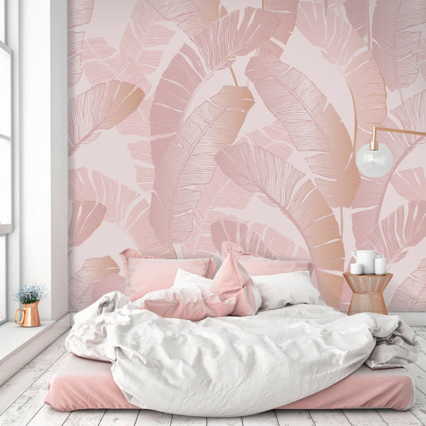 Pink Banana Leaves Wall Mural CCM122 - CostaCover - Peel and stick Removable Wallpaper - adhesive wallpaper - banana leaves - Banana leaves wallpaper