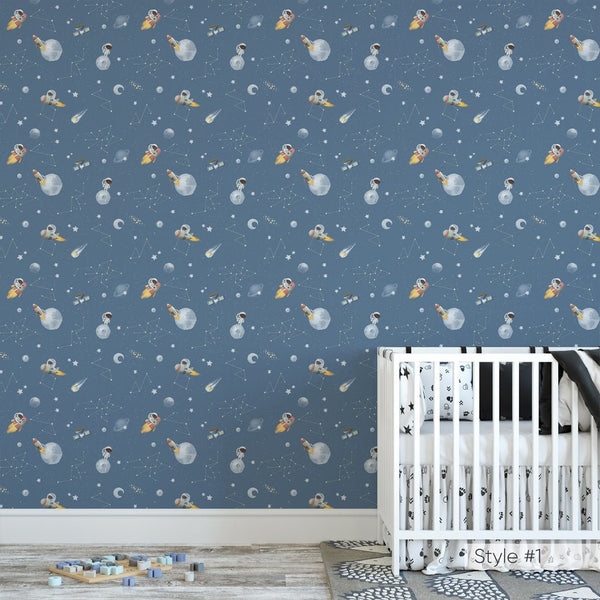 Pastel Blue Space Wallpaper W077 - CostaCover - Peel and stick Removable Wallpaper - accent wallpaper - adhesive wallpaper - aqua blue