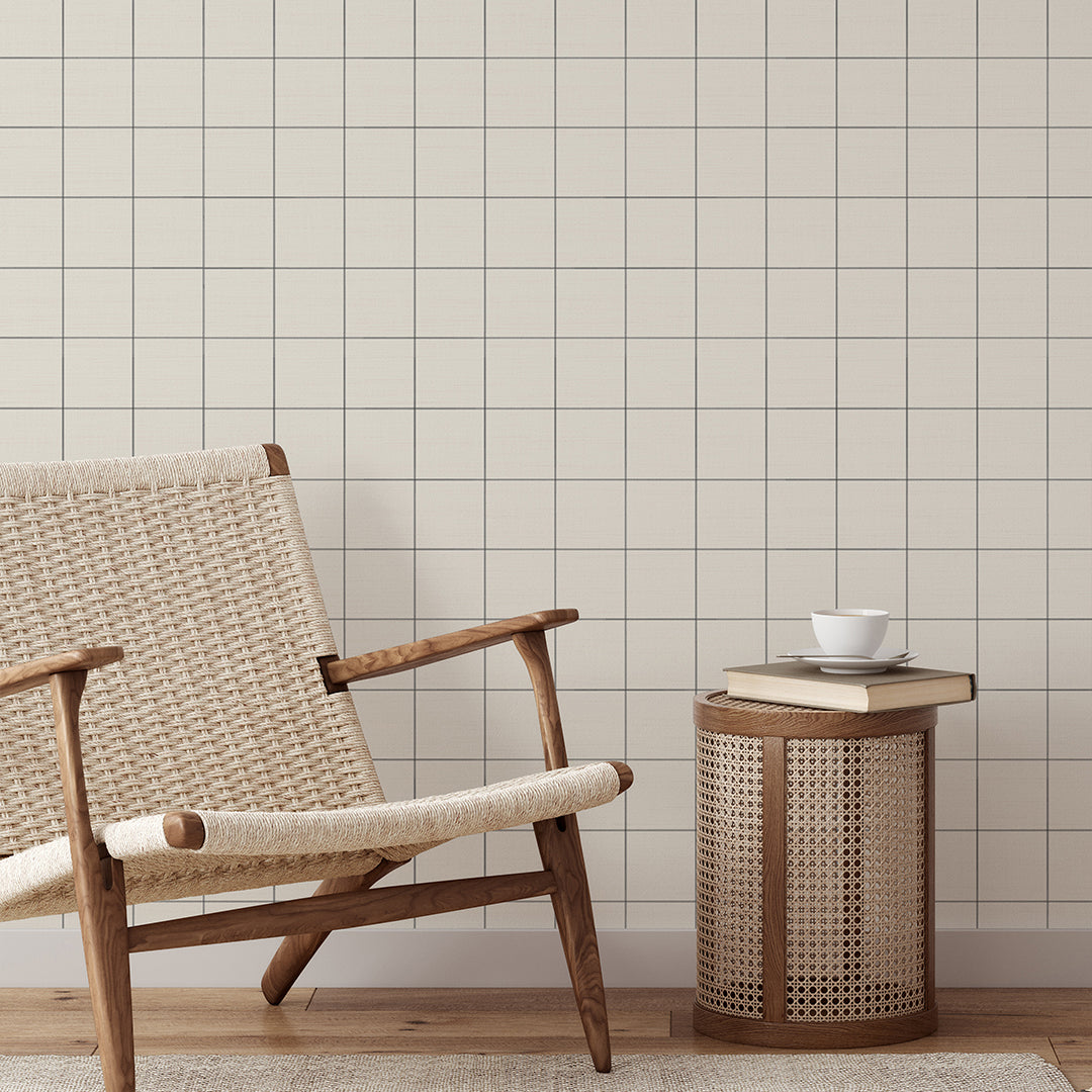 Neutral Stitched Grid Grasscloth Wallpaper CG031