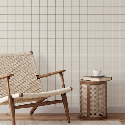 Neutral Stitched Grid Grasscloth Wallpaper CG031