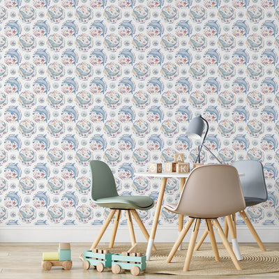 Blue Whale and Dolphin Wallpaper S093