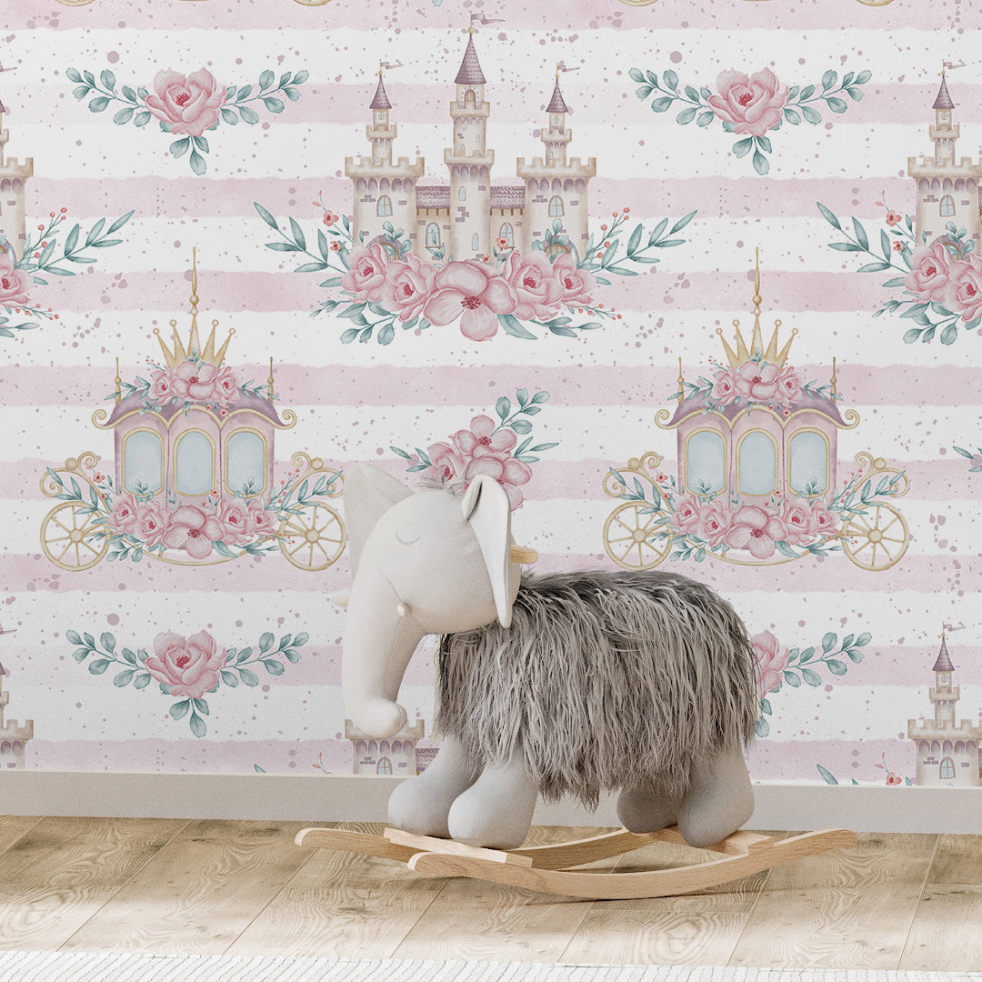 Pink Kingdom & Stripes Wallpaper A042