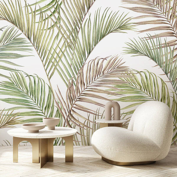Neutral Tropical Palm Leaf Wall Mural AM177