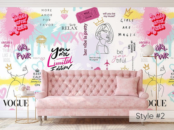 Girls Graffiti Wall Mural WM030 - CostaCover - Peel and stick Removable Wallpaper - Abstract - abstract lines - abstract wall art