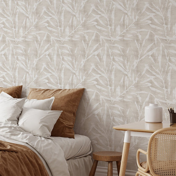 Nude Palm Leaves Grasscloth Wallpaper CG016 - CostaCover - Traditional Wallpaper - abstract wallpaper - accent wallpaper - bathroom wallpaper