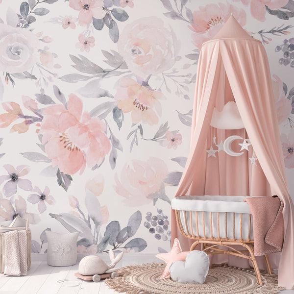 Soft Pink & Lilac Flowers Wall Mural WM002 - CostaCover - Peel and stick Removable Wallpaper - accent wallpaper - adhesive wallpaper - bathroom wallpaper