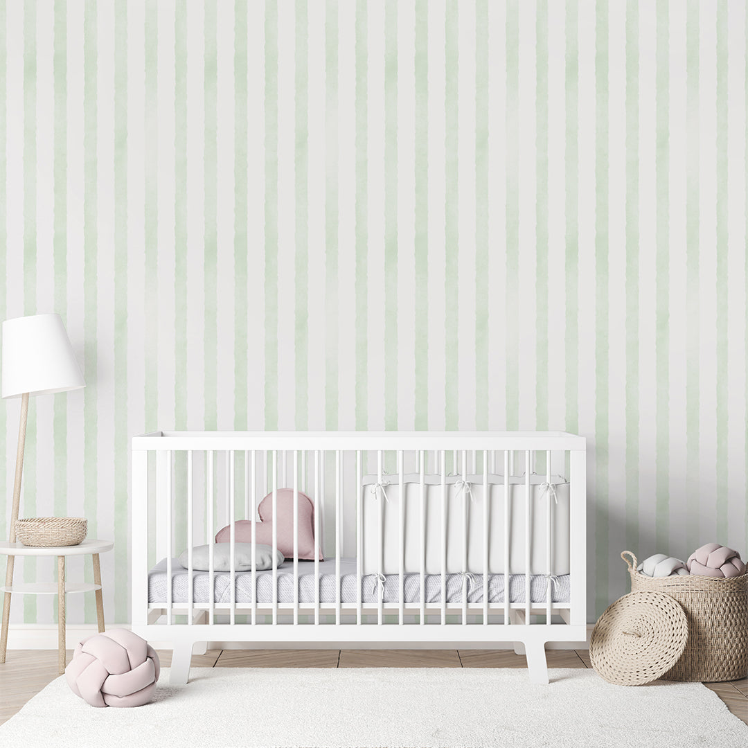 Green Watercolor Stripes Wallpaper A059