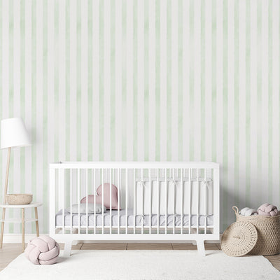 Green Watercolor Stripes Wallpaper A059