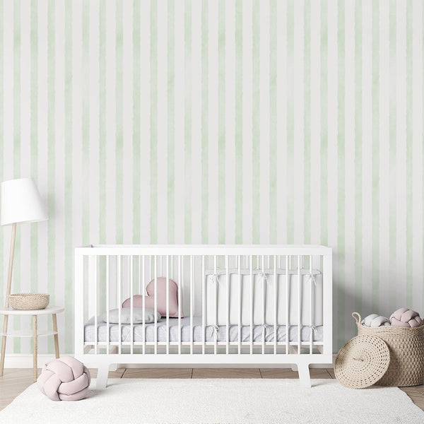 Green Watercolor Stripes Wallpaper A059 - CostaCover-Peel and stick Removable Wallpaper-Abstract-abstract mural-abstract paint