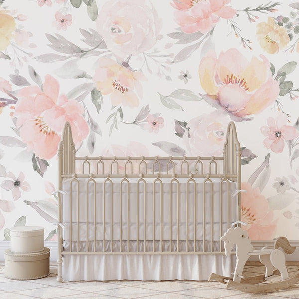 Pink & Yellow Flowers Wall Mural WM003 - CostaCover - Peel and stick Removable Wallpaper - accent wallpaper - adhesive wallpaper - bedroom wallpaper