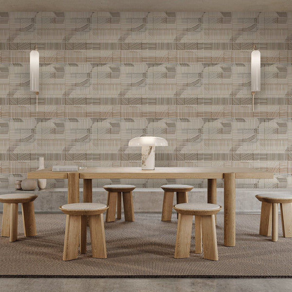 Beige Brown Stripes Wallpaper A009 - CostaCover - Peel and stick Removable Wallpaper - about walls - Abstract - Abstract Labyrinth Lines