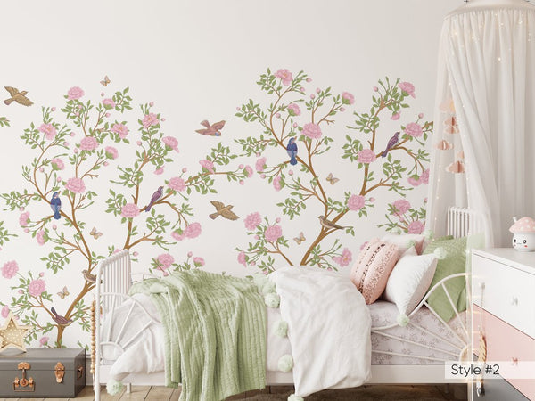 Blossom Flowers & Birds Wall Mural WM033 - CostaCover - Peel and stick Removable Wallpaper - accent wallpaper - adhesive wallpaper - baby bedroom