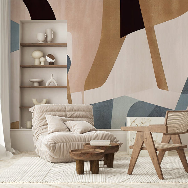 Beige Black Gray Shapes Wall Mural AM124 - CostaCover - Peel and stick Removable Wallpaper - Abstract - abstract mural - abstract paint