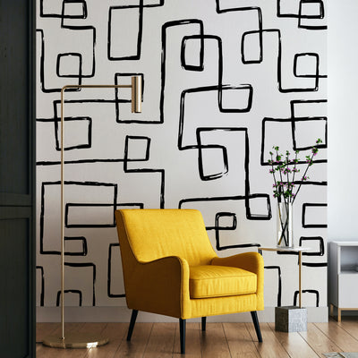 Abstract Black Line Self Adhesive Wallpaper W016
