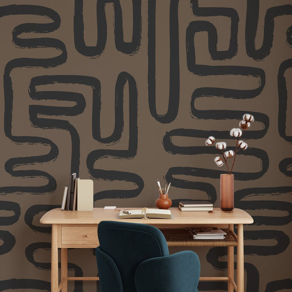 Brown Black Line Wallpaper W011 - CostaCover - Peel and stick Removable Wallpaper - Abstract - abstract lines - abstract wall art