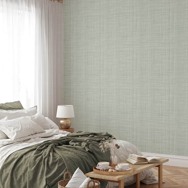Sage Green Linen Texture Wallpaper L049