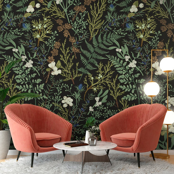 Wild Floral and Fern Wall Mural CCM123 - CostaCover - Peel and stick Removable Wallpaper - accent wallpaper - adhesive wallpaper - bathroom wallpaper