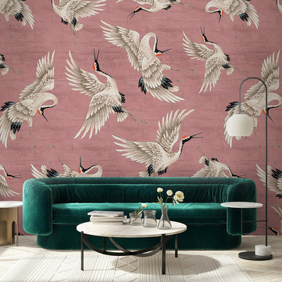 Flying Pink Japanese Cranes Wall Mural WM115