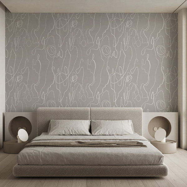 White & Gray Lines Wall Mural AM072 - CostaCover - Peel and stick Removable Wallpaper - about walls - Abstract - Abstract Labyrinth Lines